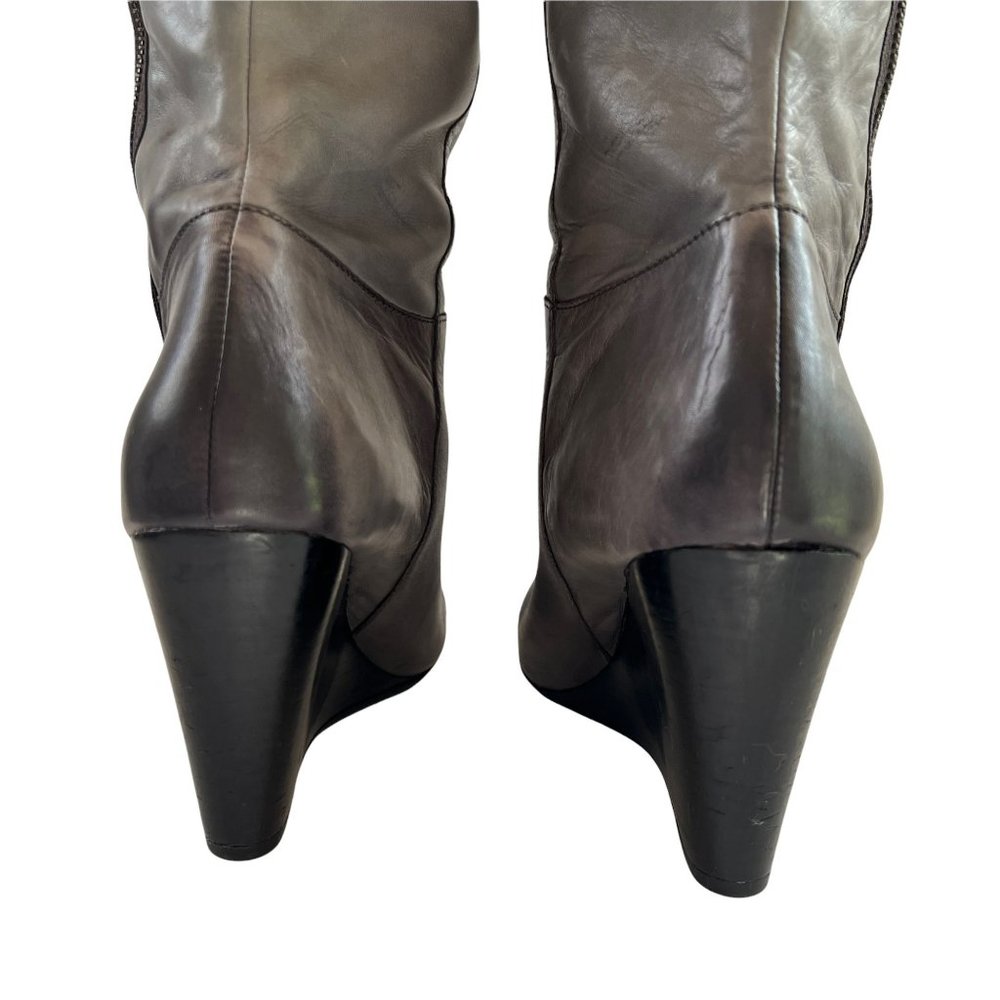 Franco Sarto A-Osteria Grey Leather Wedge Asymmetrical Zip Boots Size 11 - Picture 5 of 15
